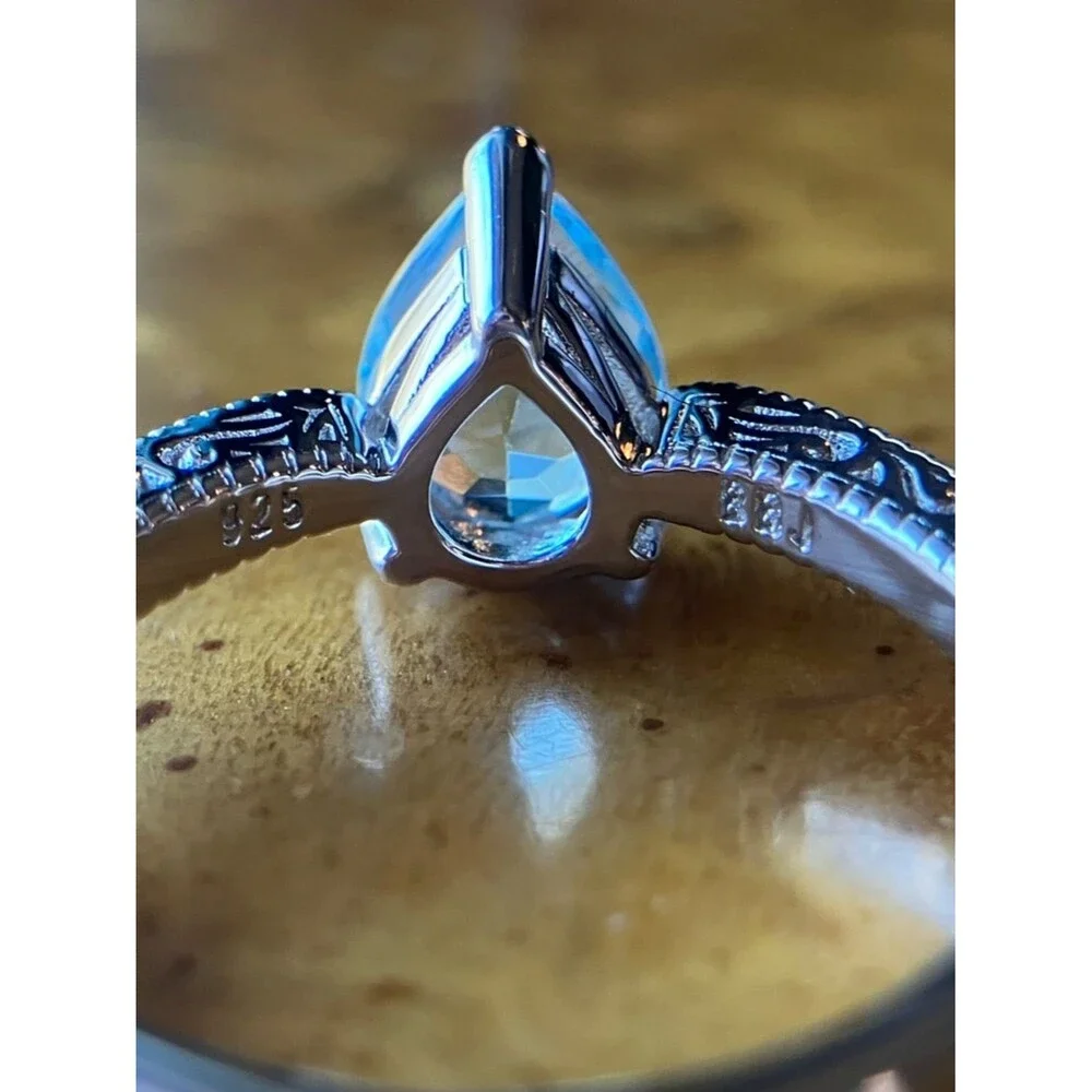 Natural Sky Blue Topaz Ring Size 7.75